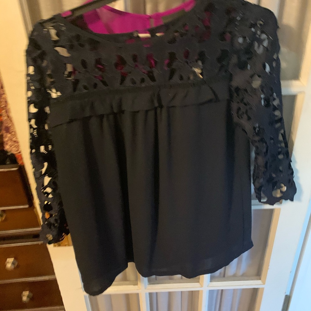 Navy Blue “crotchet” top